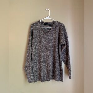 90’ vintage mens textured heathered sweater, v neck rolled collar, conte…